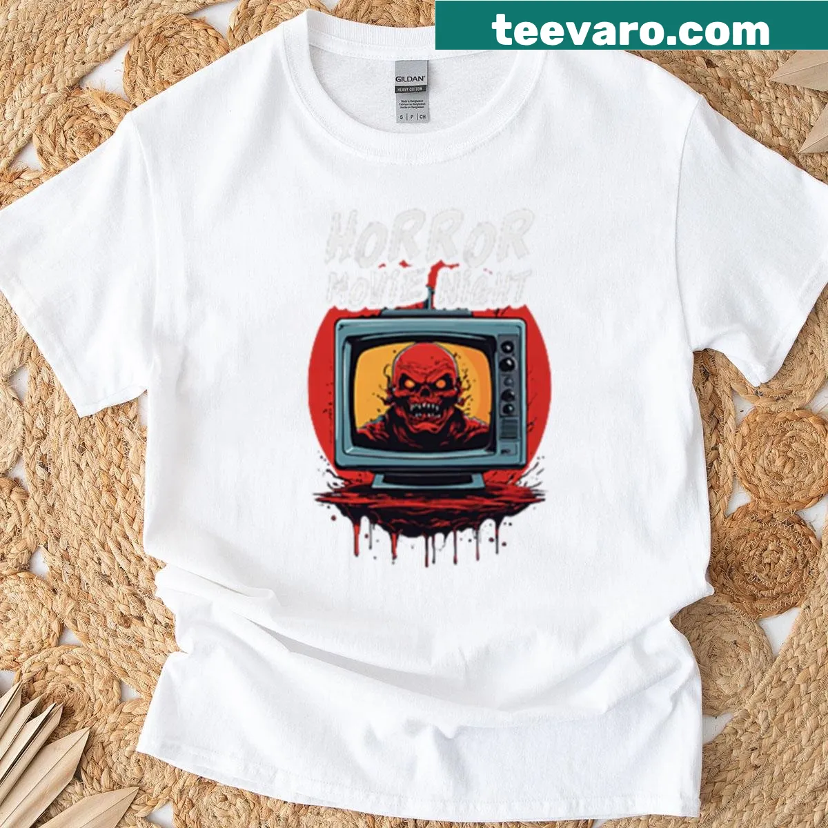 Vintage Halloween T-shirt with retro monster design from 80s horror films — on a men's t-shirt