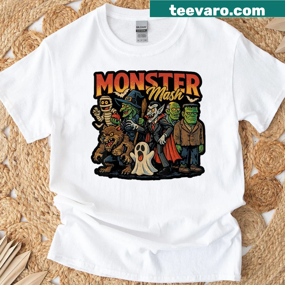 T-shirt with retro monster mash-inspired design — on a men's t-shirt