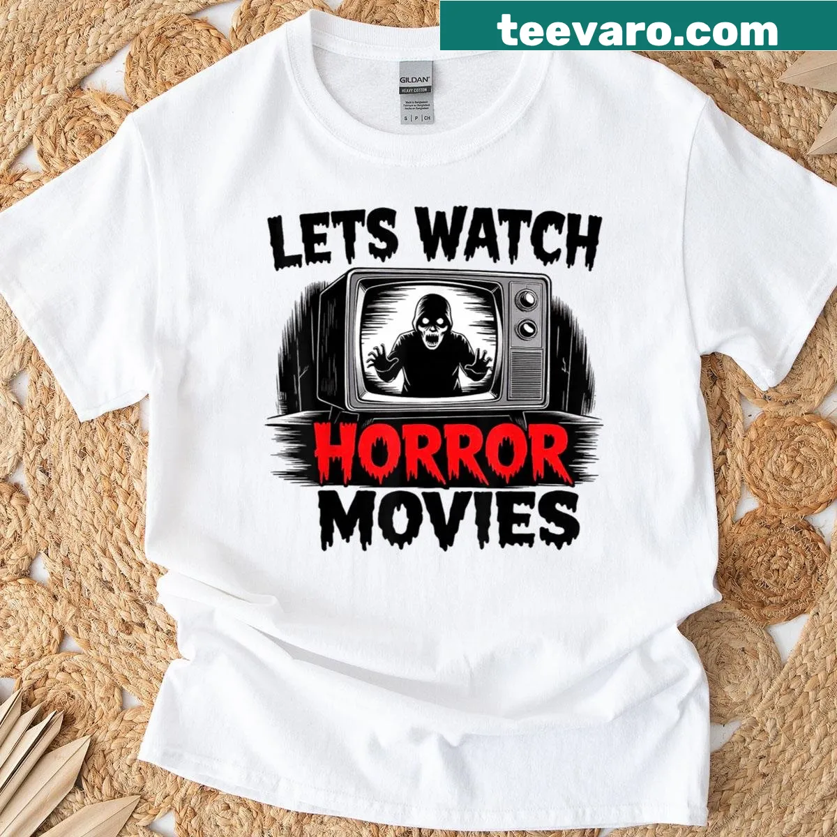T-shirt featuring retro horror movie night graphic — on a men's t-shirt