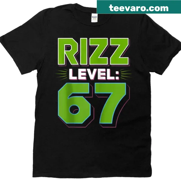 Youth t-shirt featuring trendy Rizz Level 67 meme text