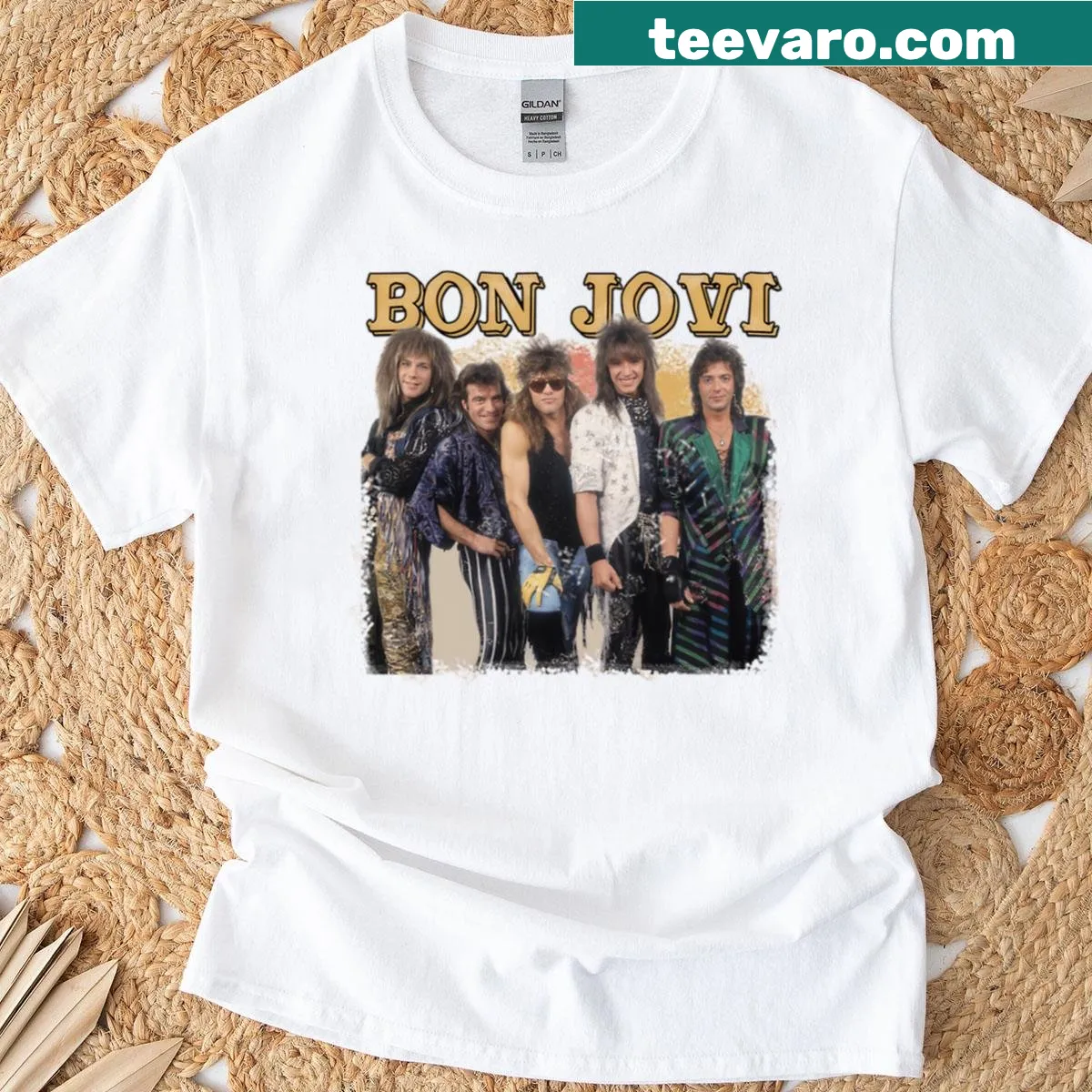 Vintage-style T-shirt honoring the iconic rock band Jovi — on a men's t-shirt