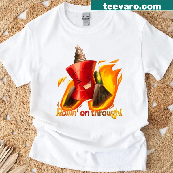 T-shirt with playful 'Rollin On Through' text design