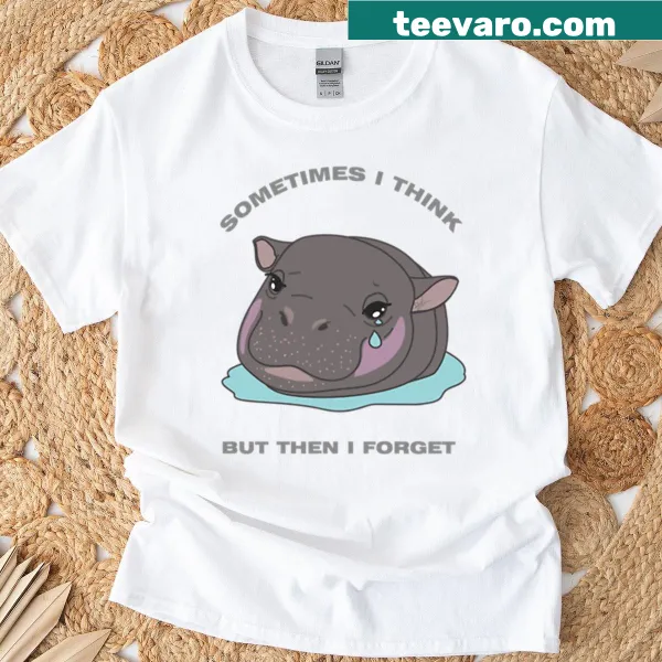 Illustration of a sad baby hippo with the text 'Sometimes I Think'