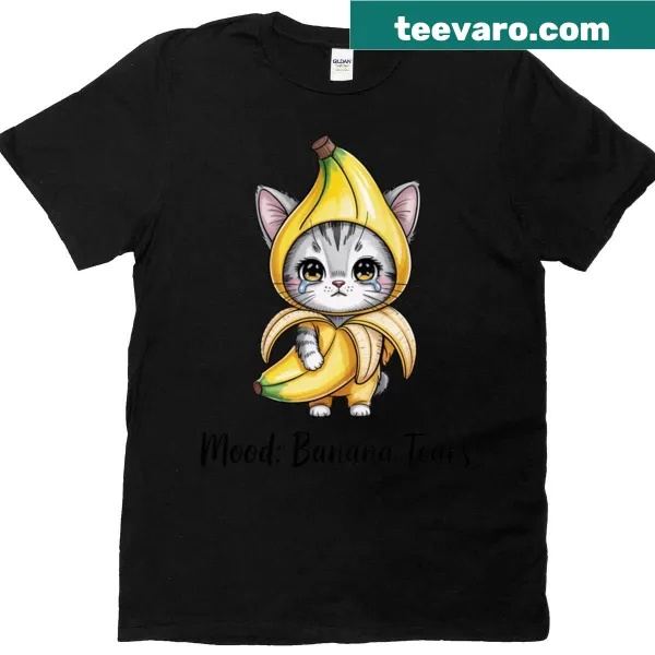 Cute Sad Kawaii Banana Cat t-shirt with chibi cartoon design