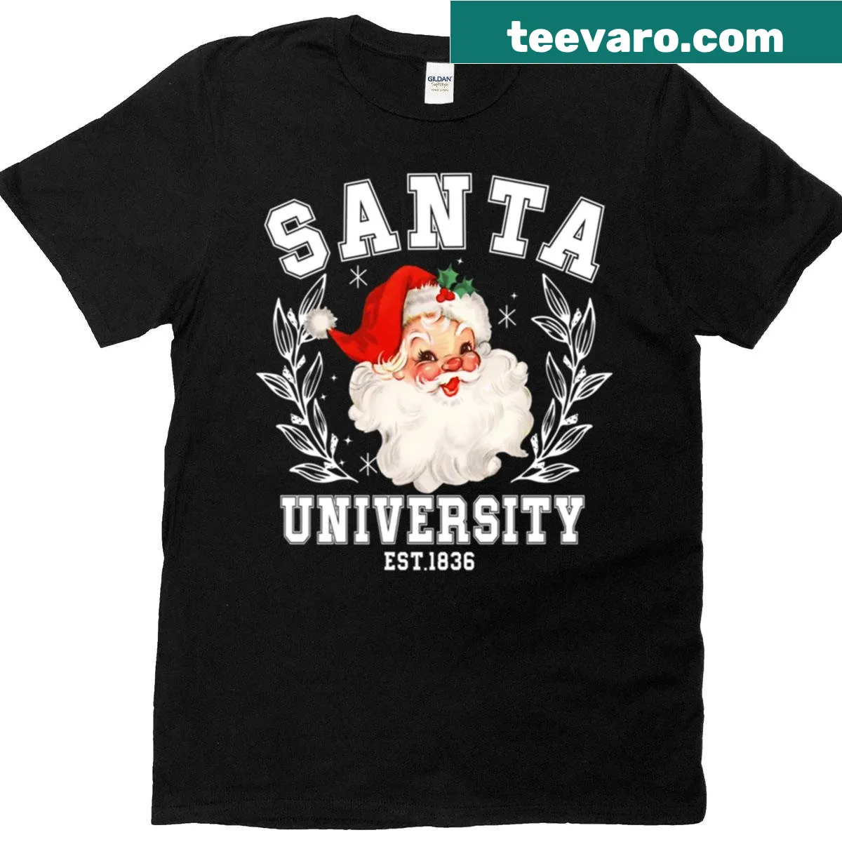 Vintage-style Santa University T-shirt celebrating Christmas — on a men's t-shirt