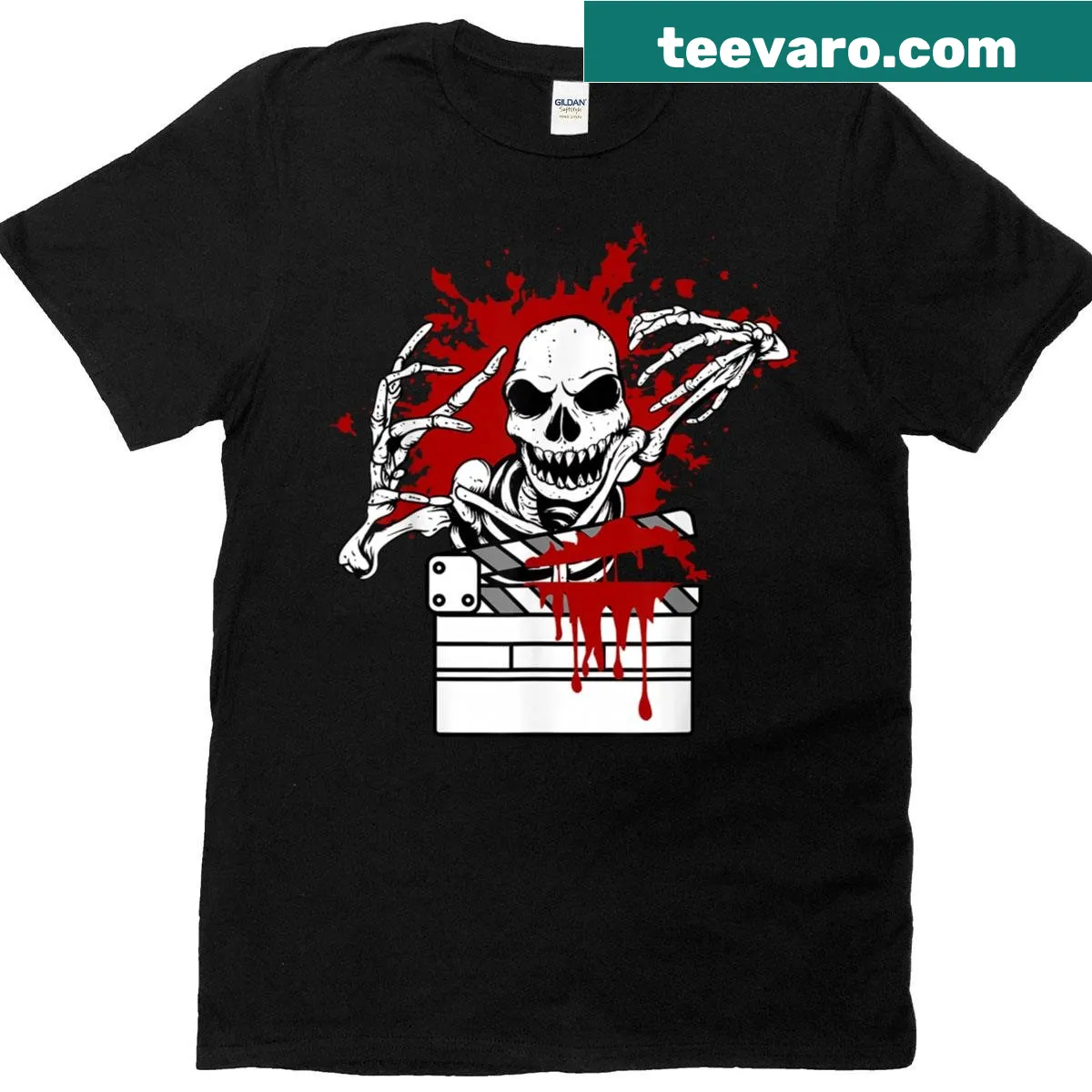 T-shirt with a skeleton graphic for scary movie night theme — on a men's t-shirt