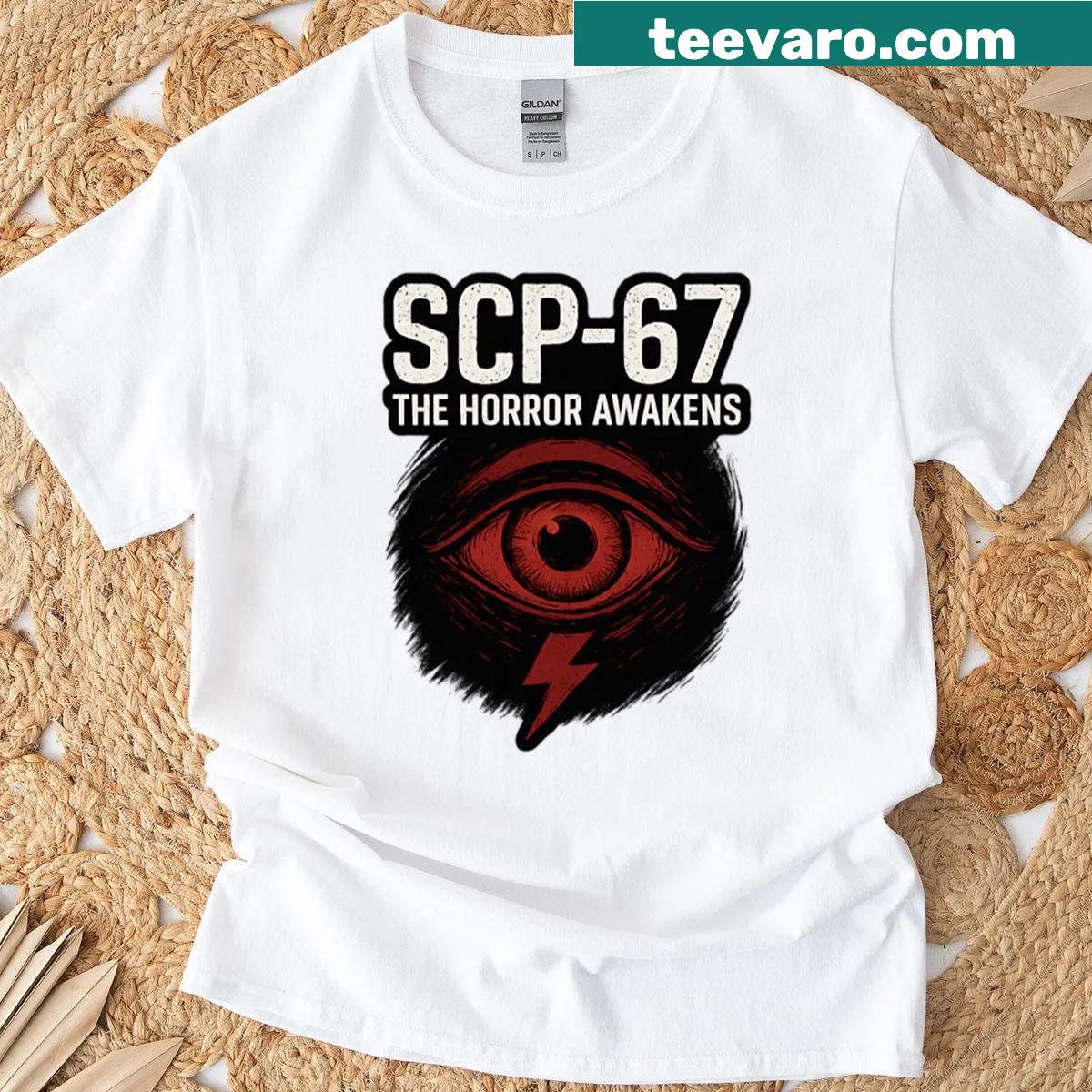 Illustration of SCP-67 with horror elements on a t-shirt. — on a men's t-shirt