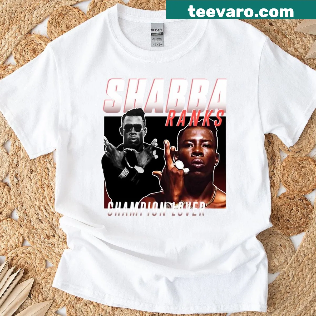 Shabba Rank Champion Lover T-shirt with bold typography — on a men's t-shirt