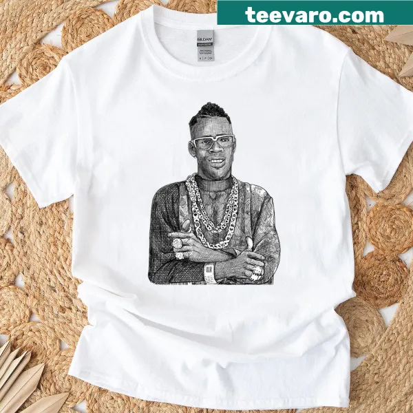 T-shirt featuring the name 'Shabba Ranks' repeated multiple times.