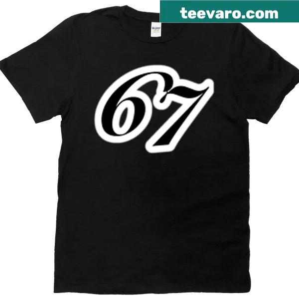 T-shirt with bold typography featuring the phrase Six Seven