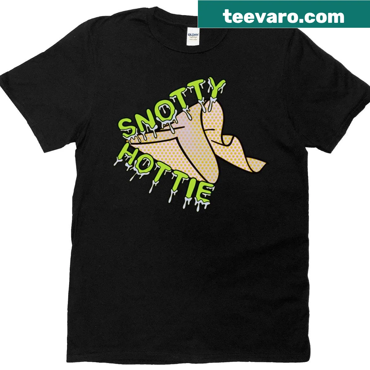 Snotty Hottie phrase in playful typography on a t-shirt — on a men's t-shirt