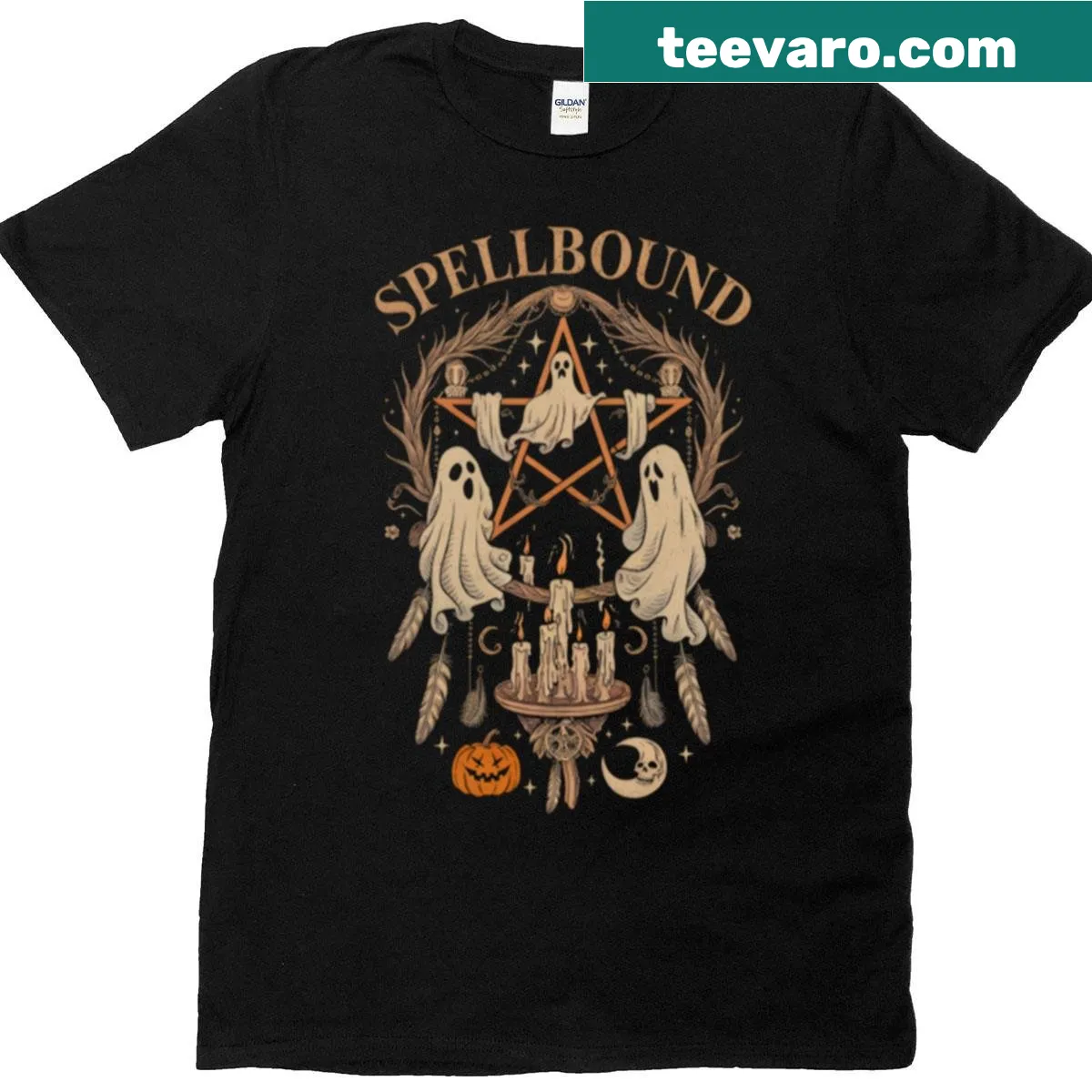 Illustration T-shirt featuring whimsical magic-themed graphics — on a men's t-shirt