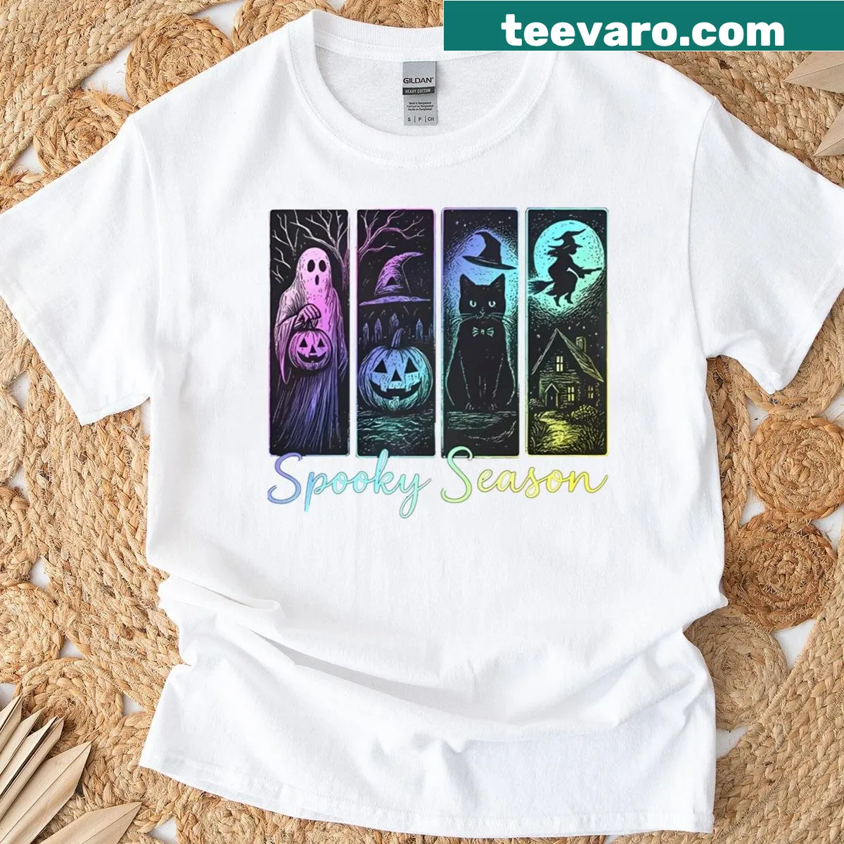 Vintage Halloween tee featuring a spooky movie design. — on a men's t-shirt