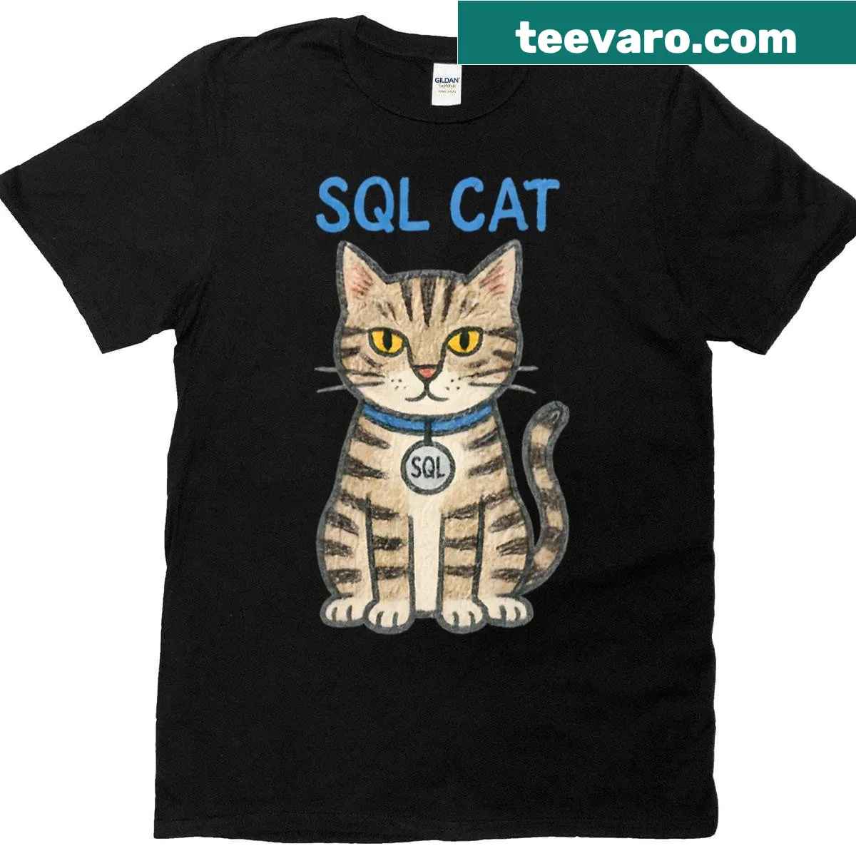 Sql Cat Tabby Data Analyst T-shirt with playful graphic — on a men's t-shirt