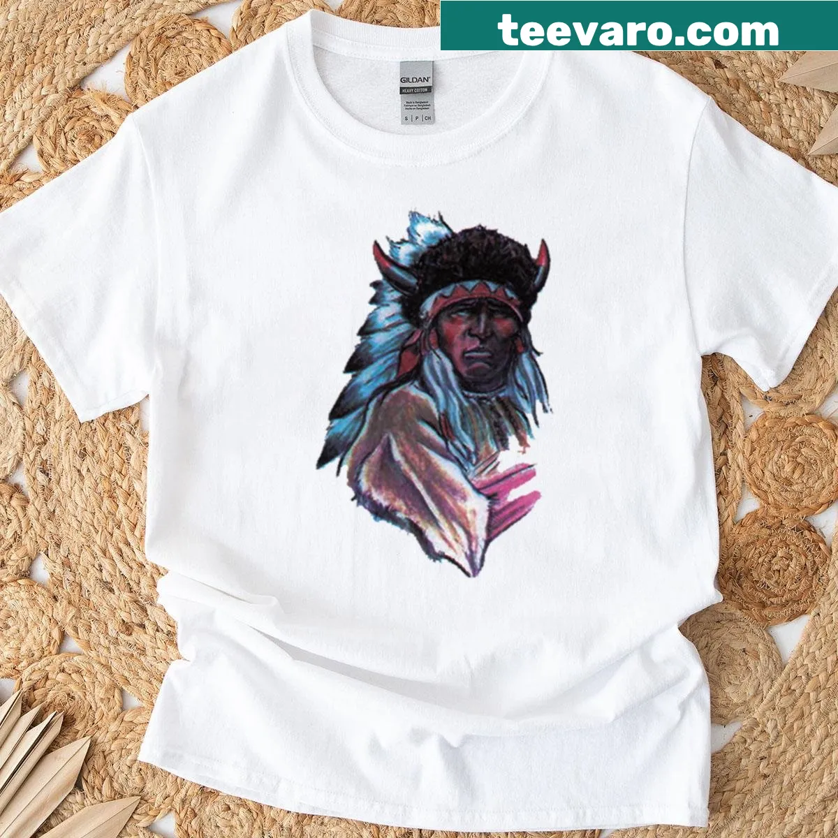 Abstract tribal face design on a T-shirt — on a men's t-shirt