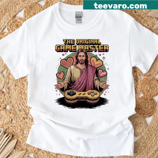 Retro gaming T-shirt featuring Game Master Jesus design
