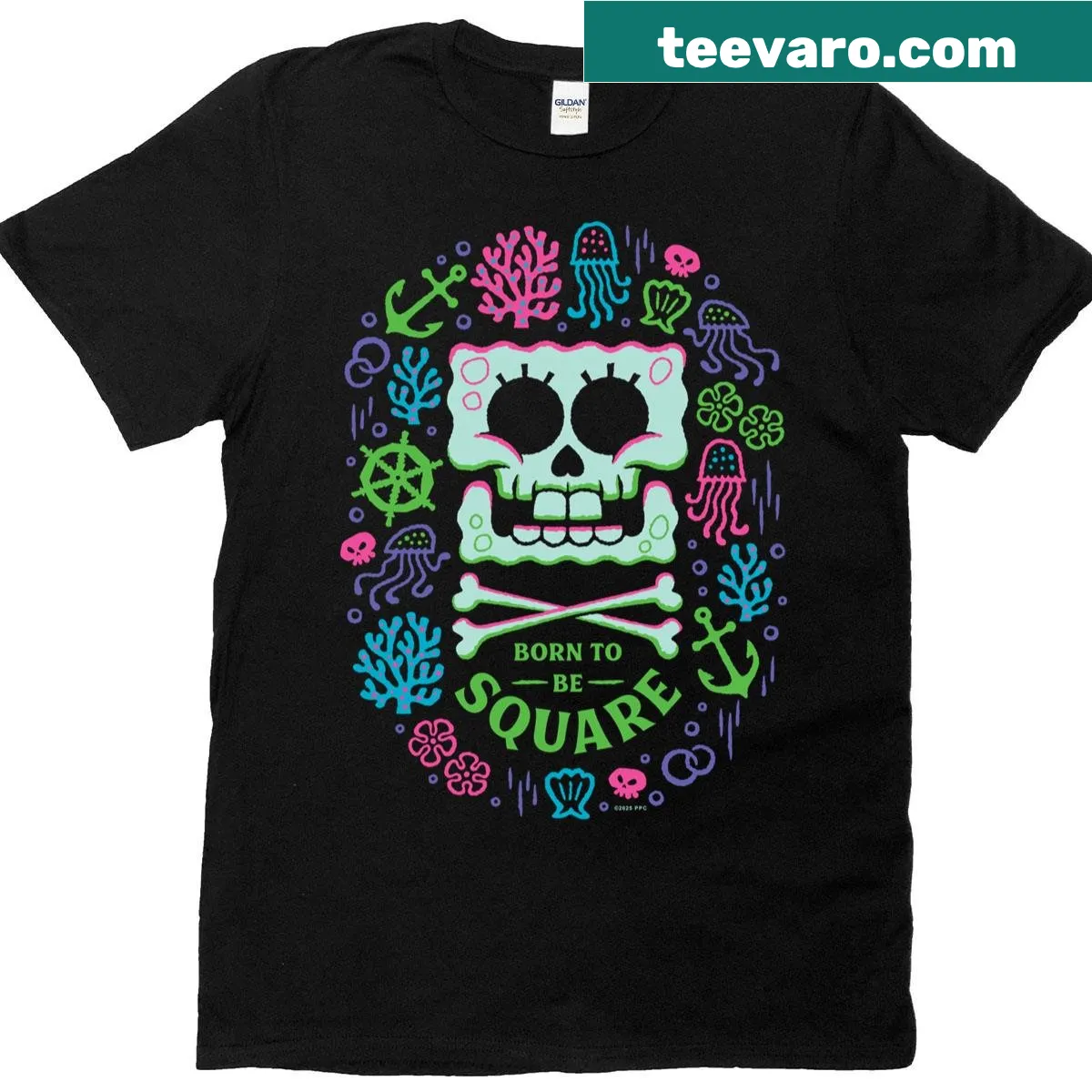 Humorous text tee featuring Born To Square from Spongebob — on a men's t-shirt