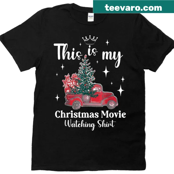 Illustrated T-shirt featuring a red truck for Christmas movie watching