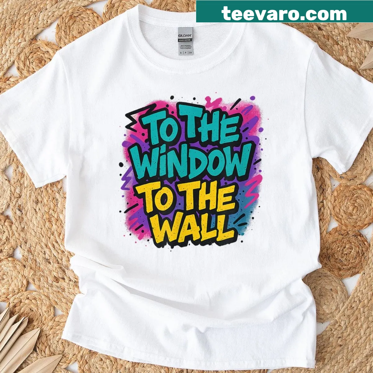 Typography t-shirt with the phrase 'To The Window To The Wall' — on a men's t-shirt