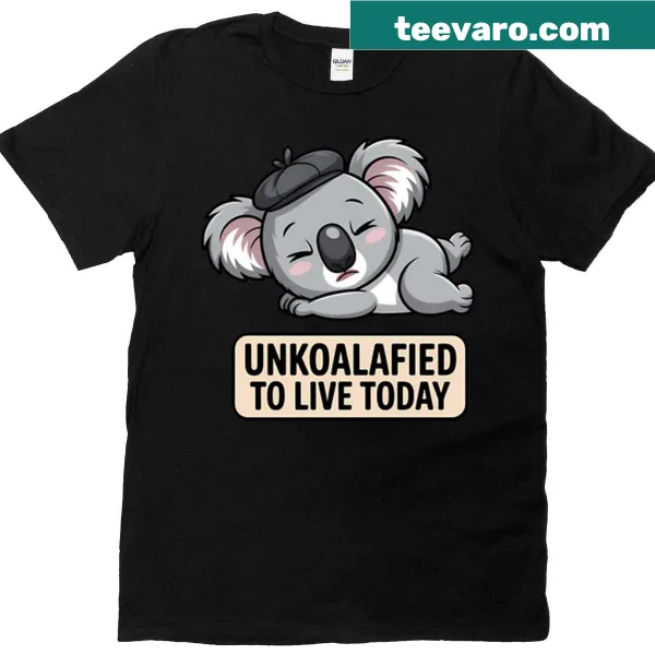 Oversized tee with humorous cartoon koala and text