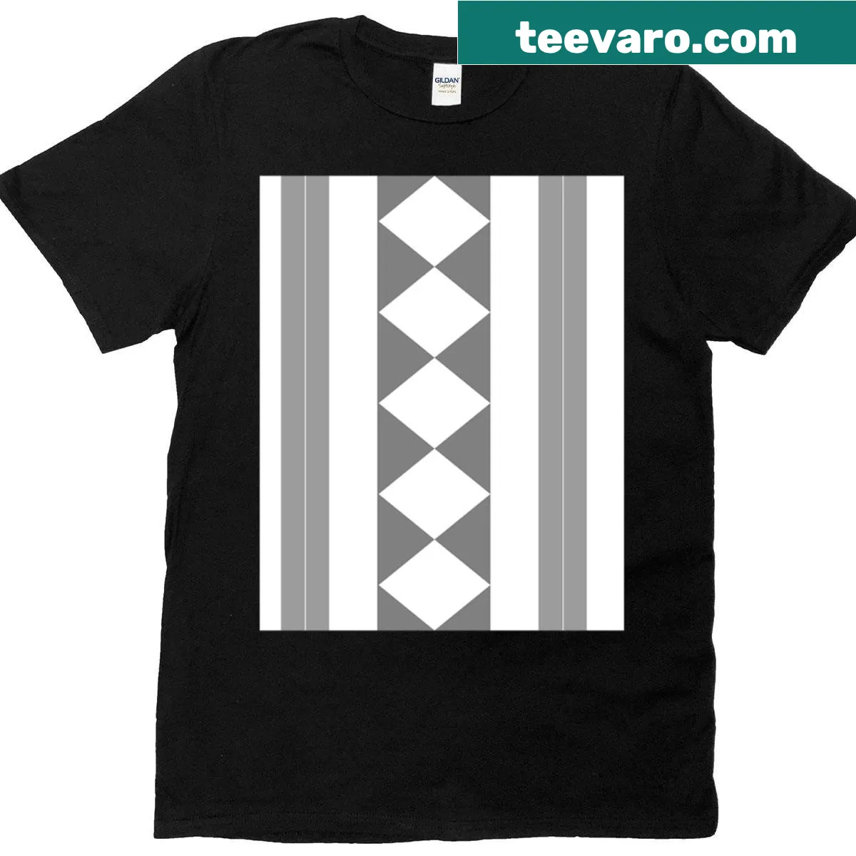 Geometric diamond and stripe pattern on a T-shirt — on a men's t-shirt
