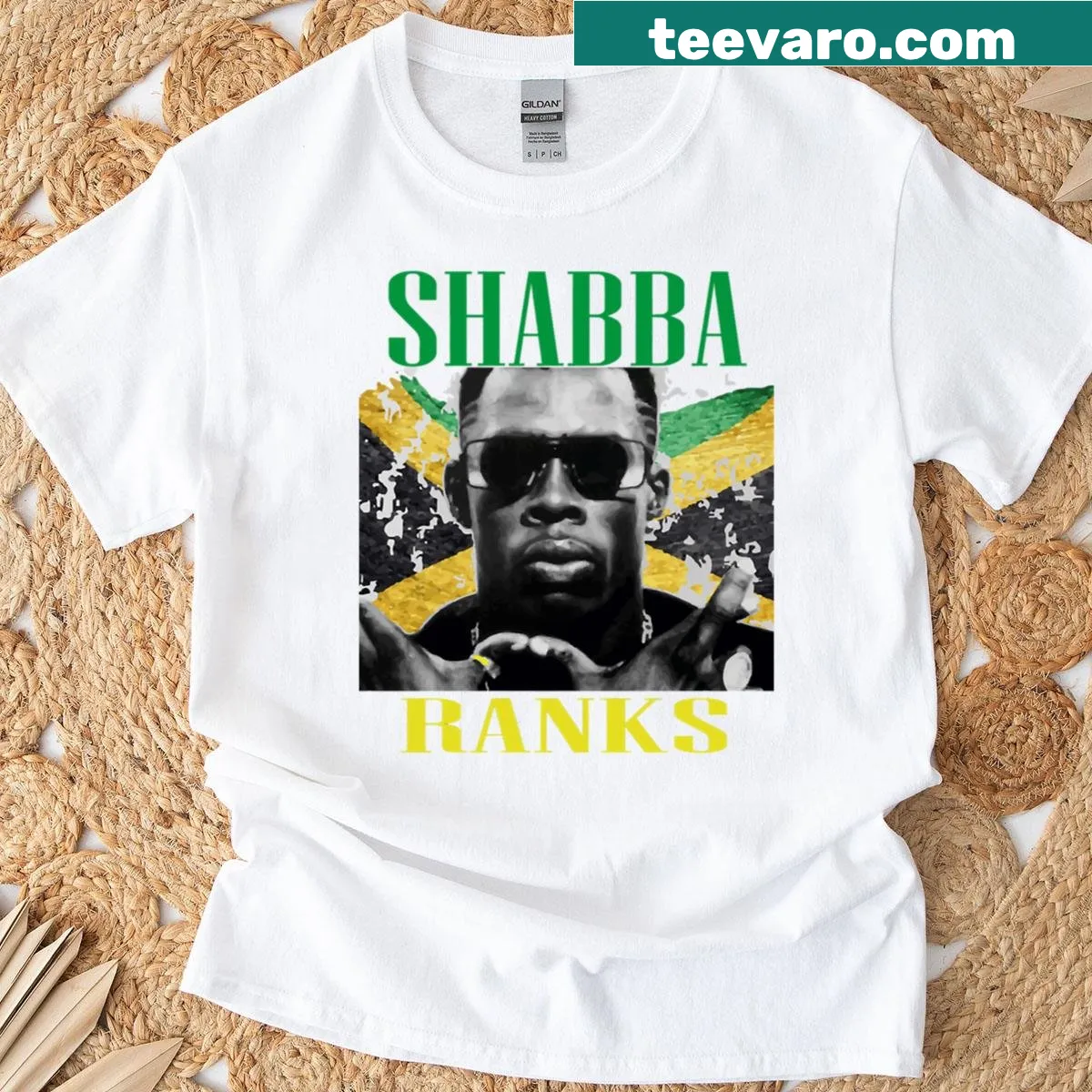 Vintage t-shirt featuring Shabba Ranks design — on a men's t-shirt