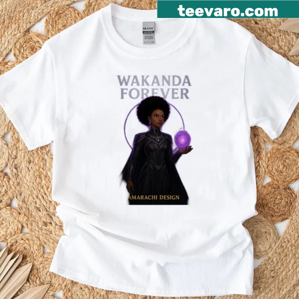 T-shirt celebrating Afro-futurism with 'Wakanda Forever' theme