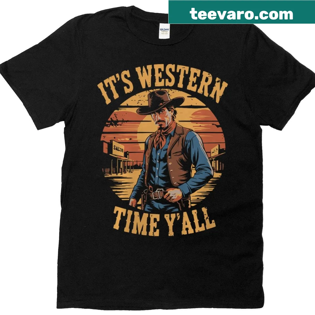 Illustration of a cowboy gunslinger and sheriff on a t-shirt — on a men's t-shirt