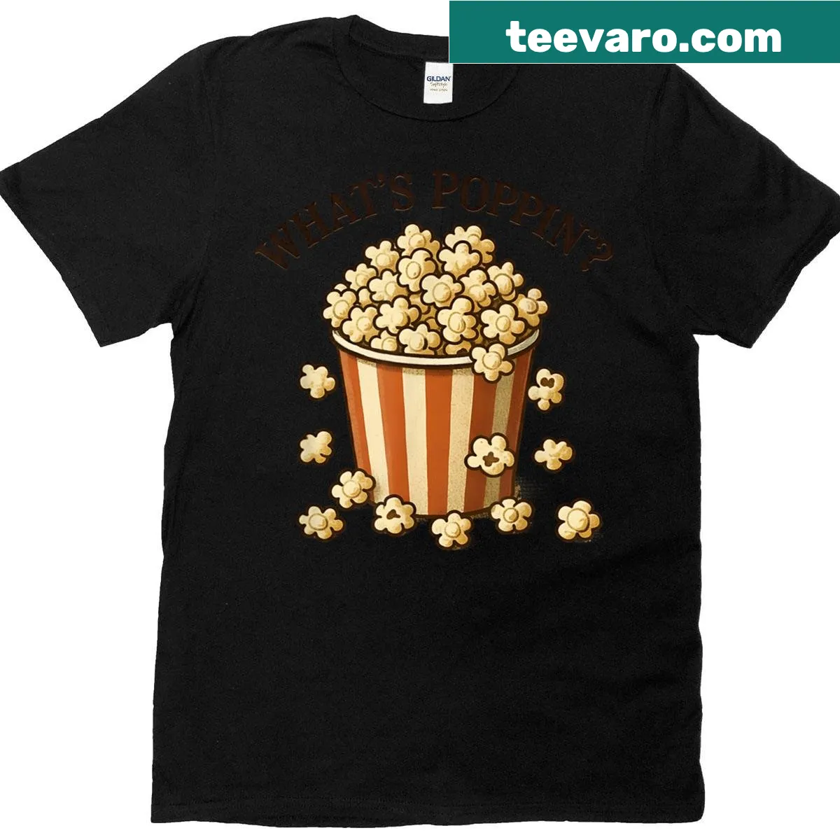 Playful tee featuring What's Poppin' slogan about popcorn — on a men's t-shirt