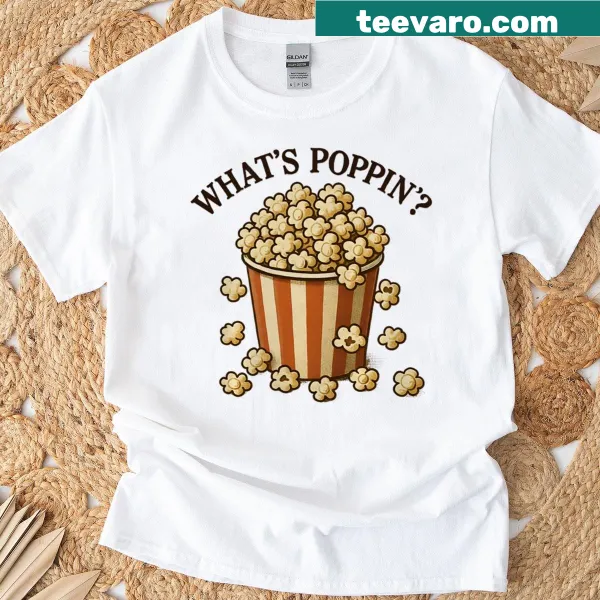 Playful popcorn-themed shirt with fun movie phrase