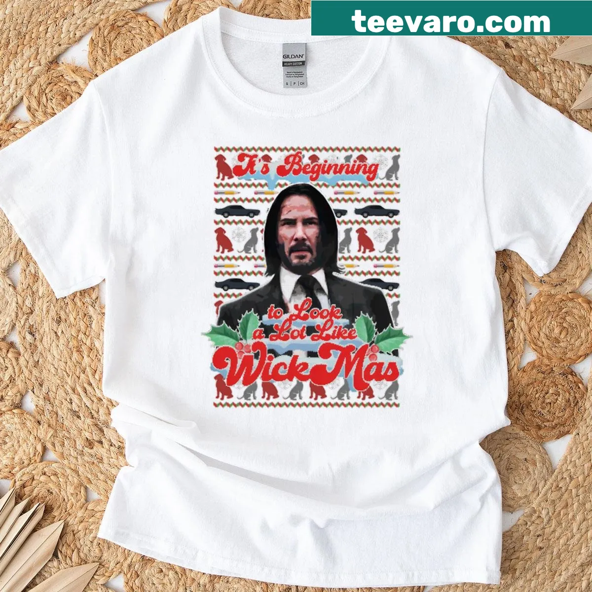 Funny holiday t-shirt with 'Wick Mas' graphic — on a men's t-shirt