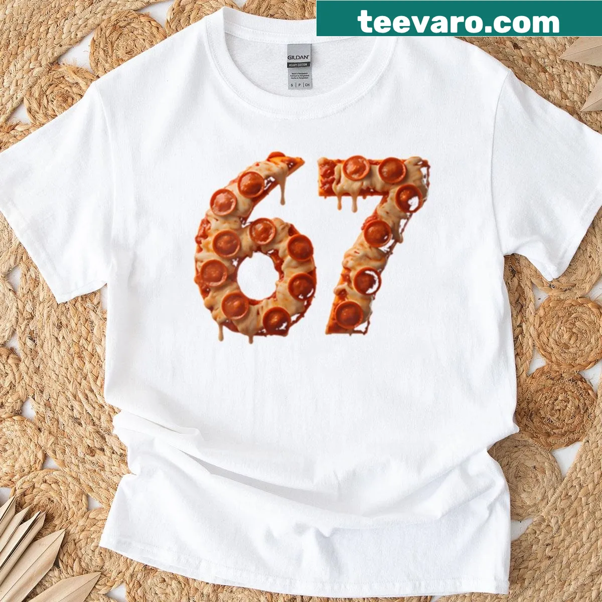 Funny oversized Halloween meme t-shirt with pizza graphic — on a men's t-shirt