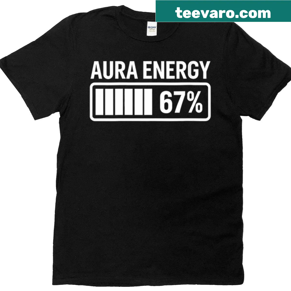 Funny T-shirt for women featuring 'Aura Energy' phrase and meme reference — on a men's t-shirt