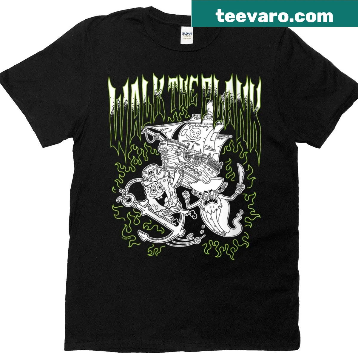 Illustration of SpongeBob and friends on a movie-themed T-shirt — on a men's t-shirt