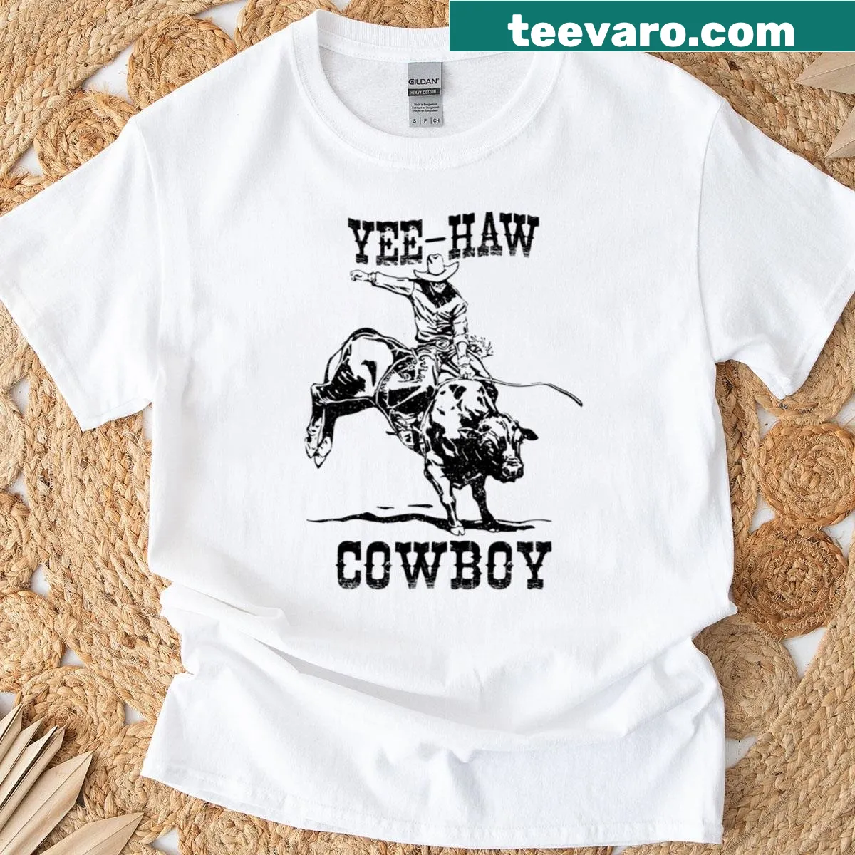 Vintage-style cowboy music T-shirt with playful typography — on a men's t-shirt
