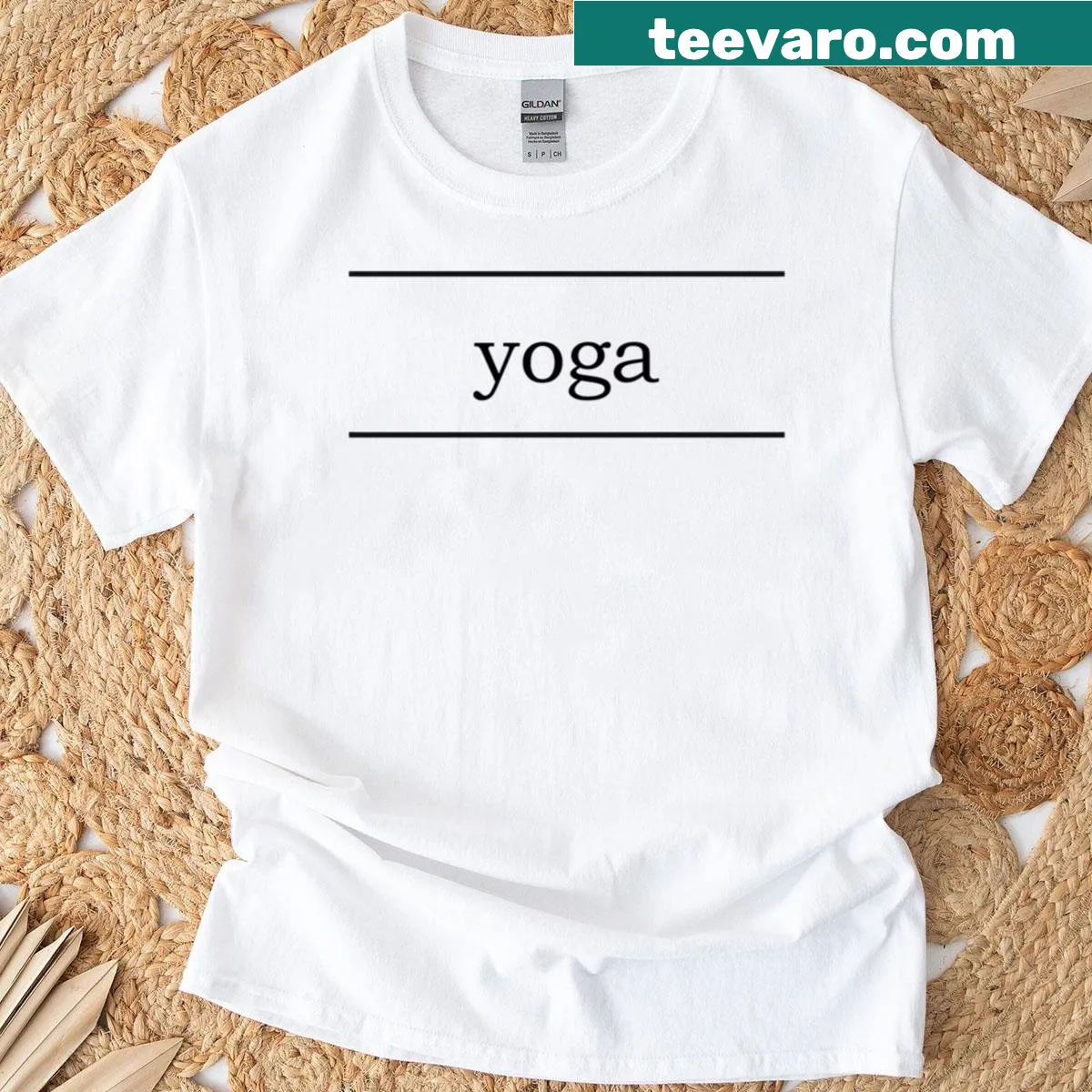 Minimalist yoga-themed t-shirt with simple text — on a men's t-shirt