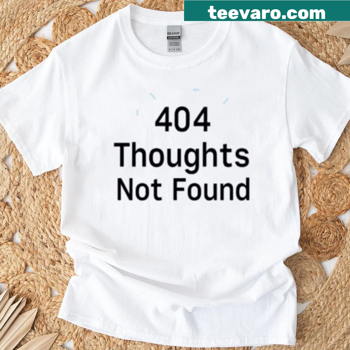 Minimalist T-shirt with '404 Thoughts Not Found' text for tech enthusiasts — on a men's t-shirt
