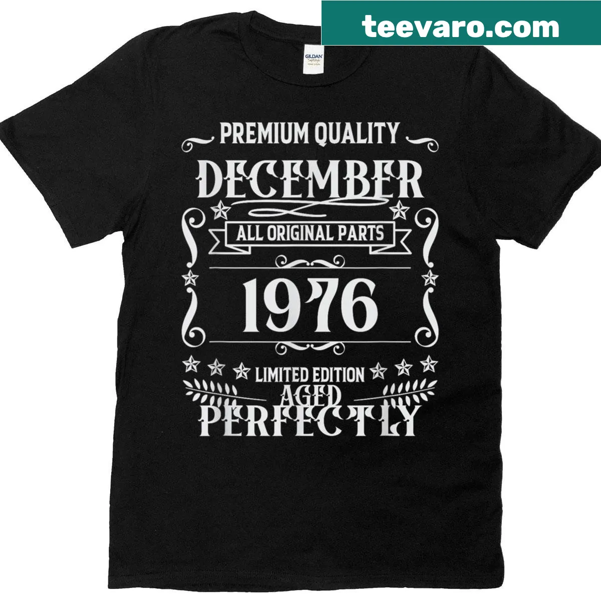 Commemorative t-shirt for December 1976 birthdays — on a men's t-shirt