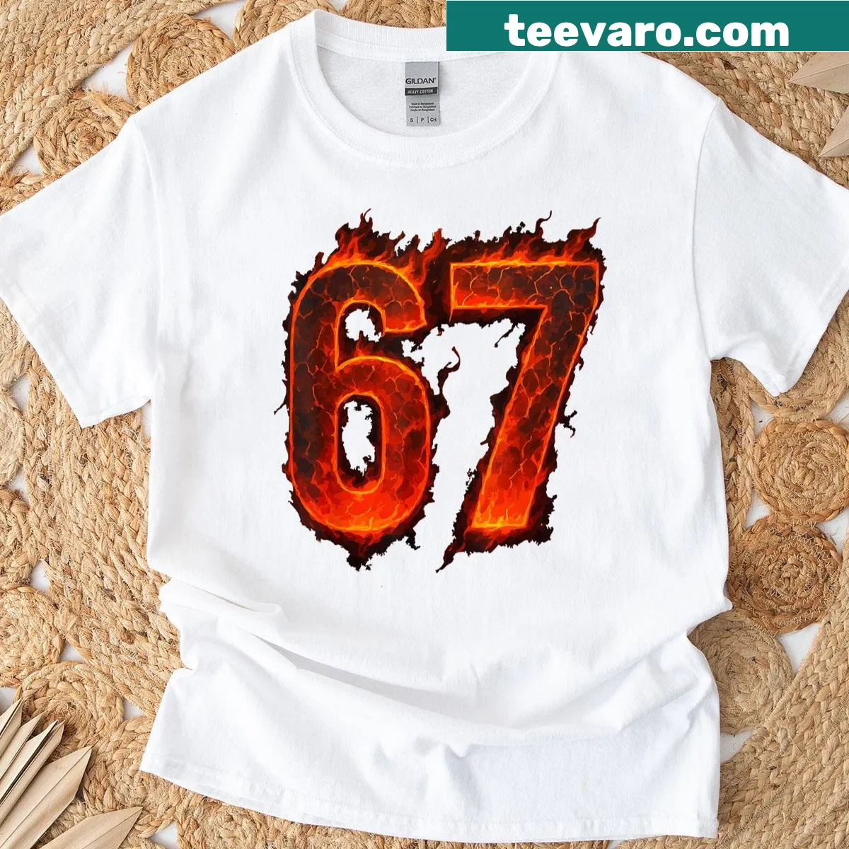 Cartoon style '67 Flame' meme graphic on a T-shirt for kids — on a men's t-shirt
