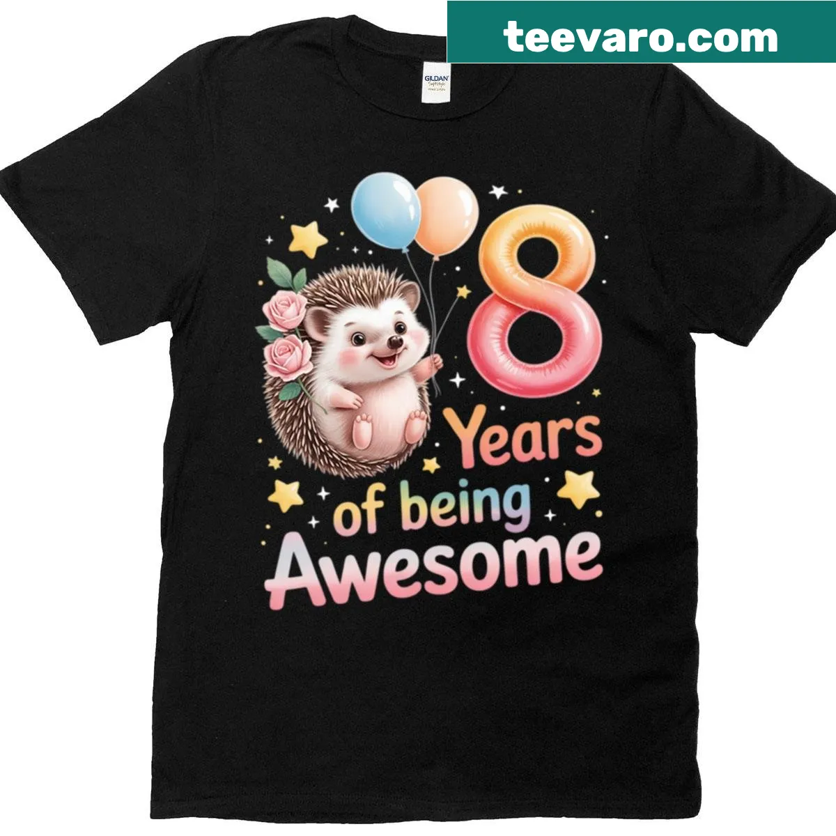 Cute hedgehog t-shirt for an 8th birthday celebration — on a men's t-shirt