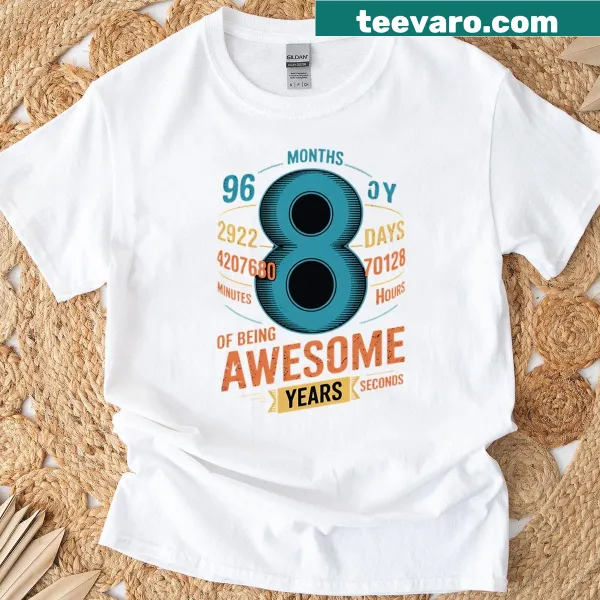 Cute t-shirt celebrating 8 years of being awesome with math graphics