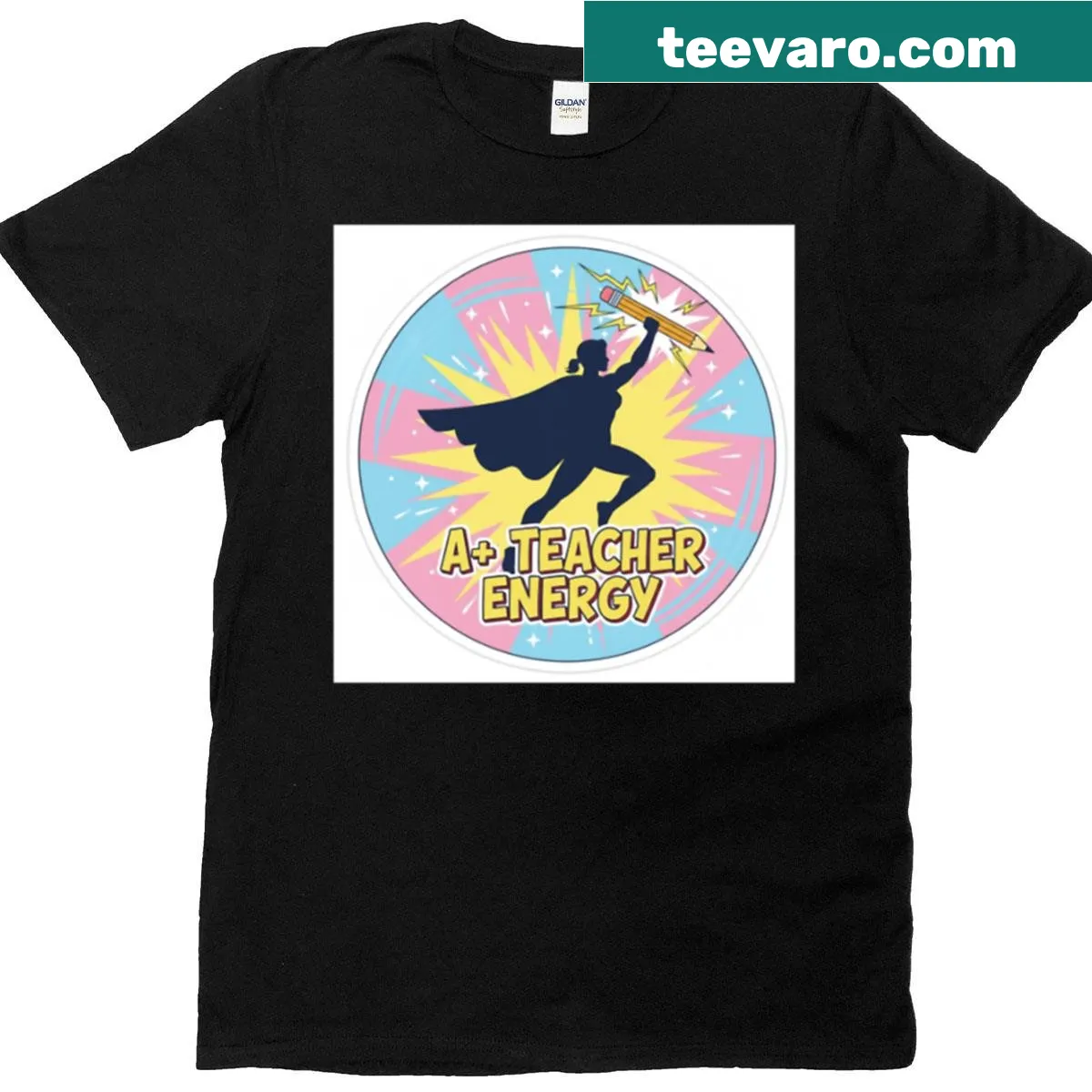 Superhero-themed teacher T-shirt for motivational classroom wear — on a men's t-shirt