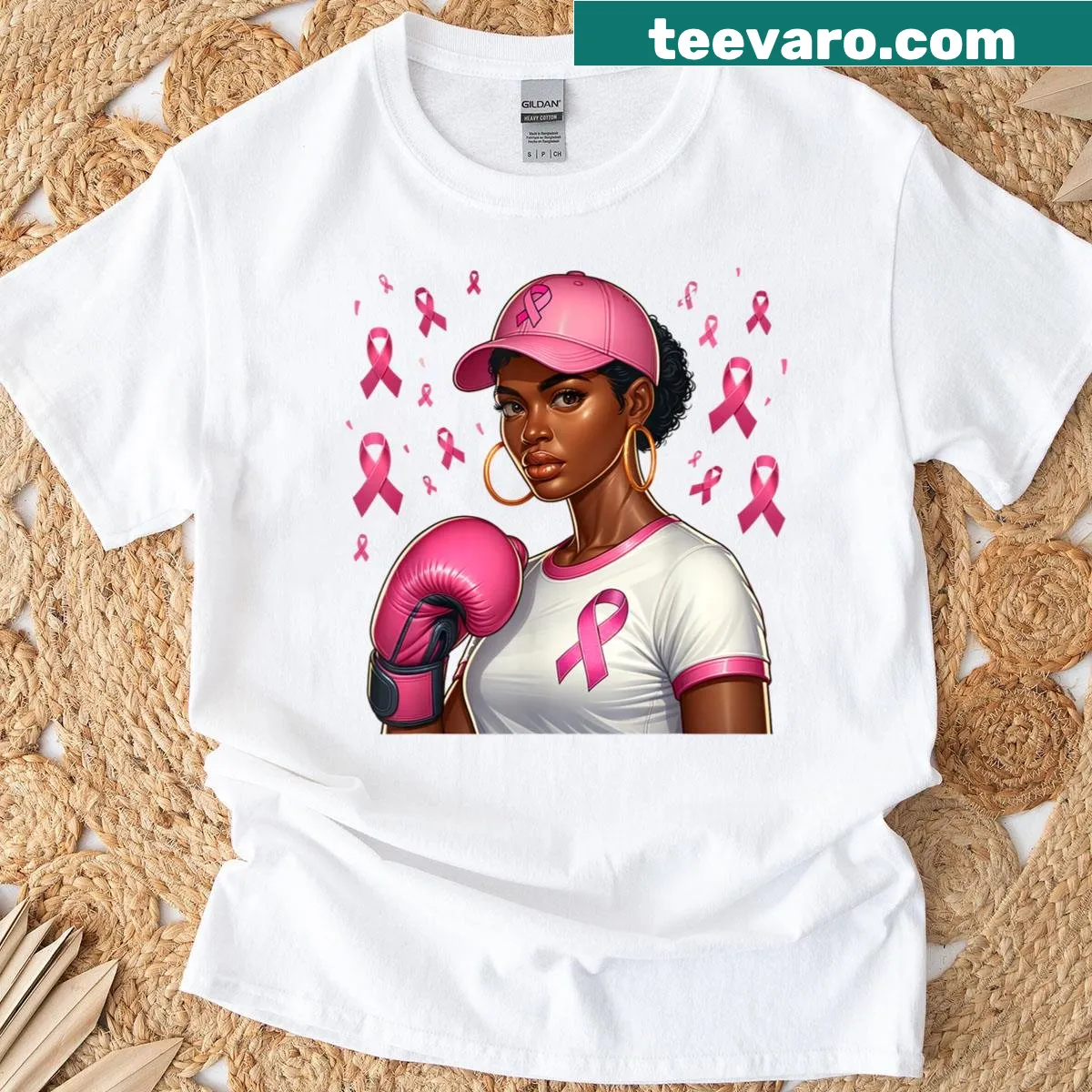 Breast cancer awareness T-shirt for African American women — on a men's t-shirt