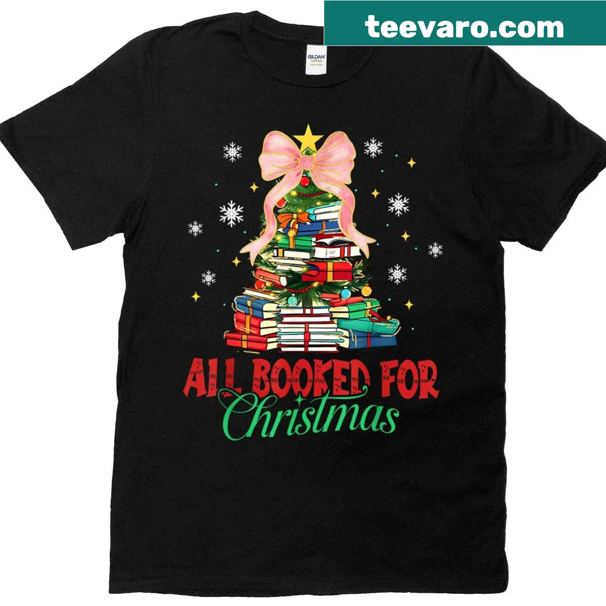 Humorous book-themed Christmas t-shirt — on a men's t-shirt
