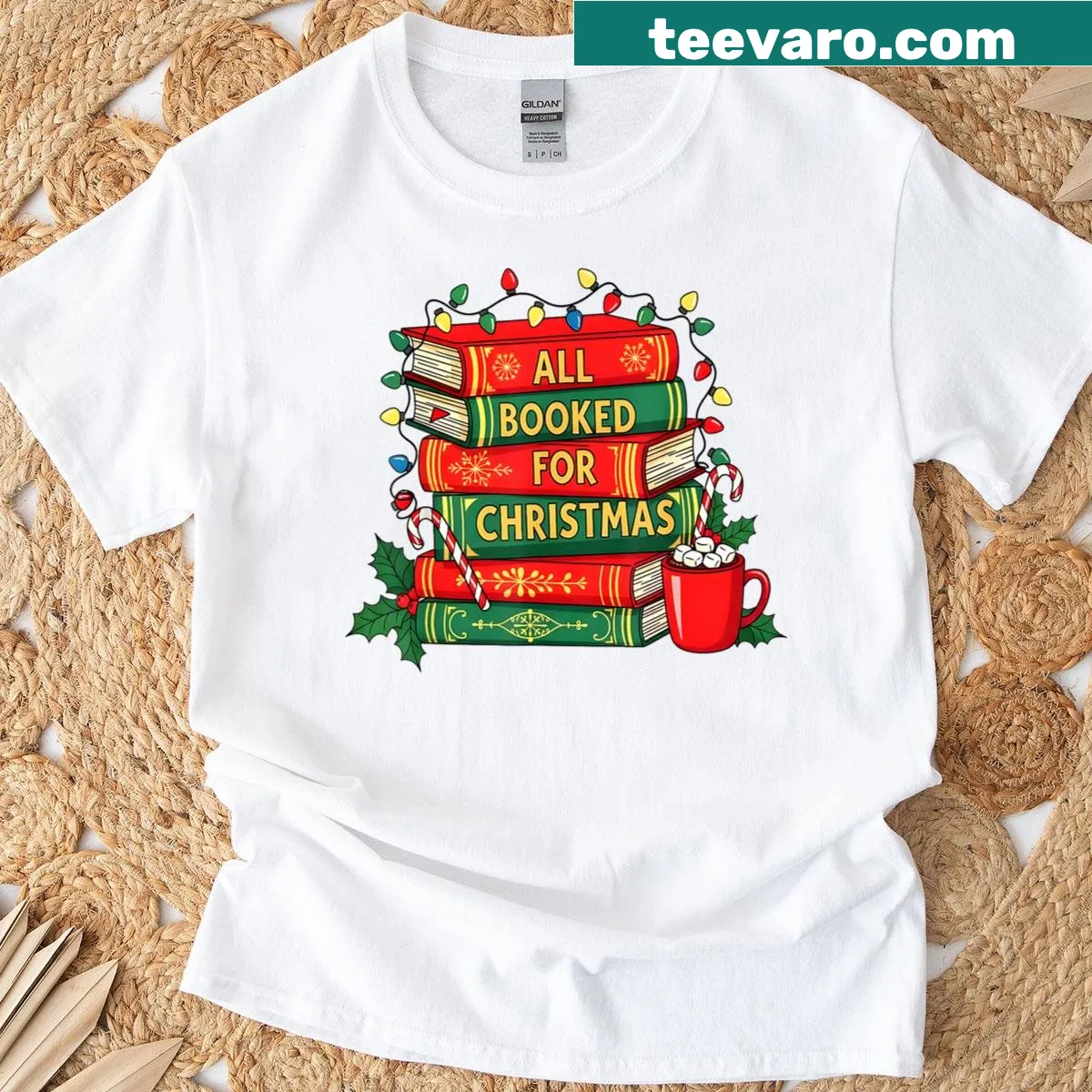 Festive text shirt for book lovers with Christmas theme — on a men's t-shirt