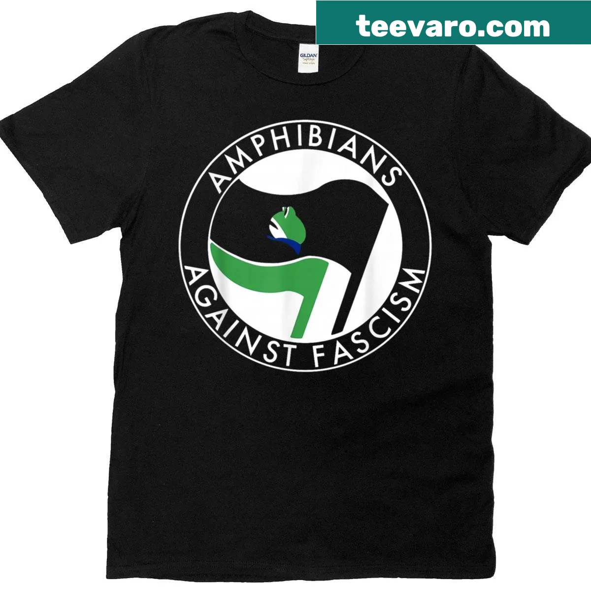 T-shirt with an inflatable frog design and protest message — on a men's t-shirt