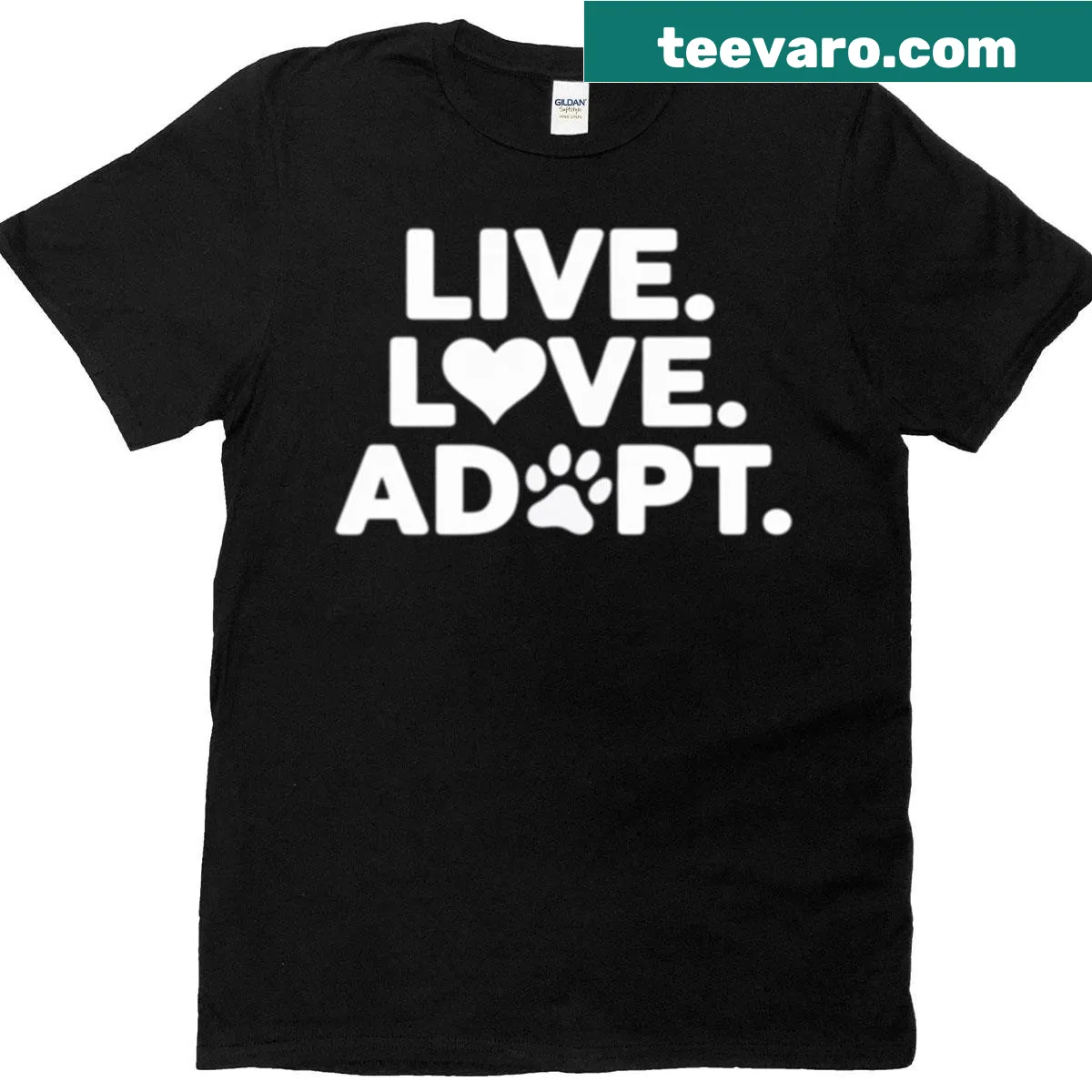 T-shirt with a slogan promoting animal adoption — on a men's t-shirt