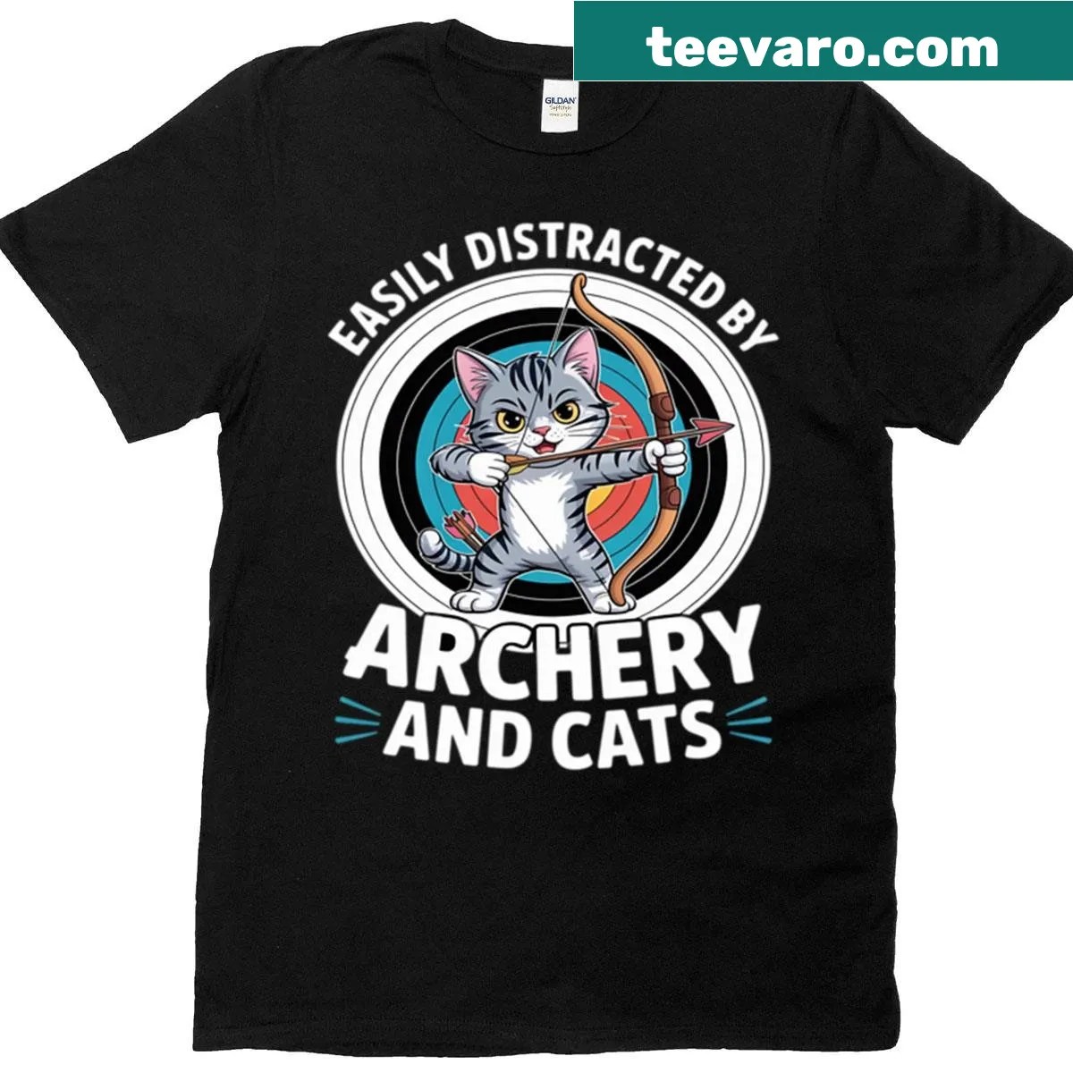 Easily Distracted By Archery And Cats humorous T-shirt — on a men's t-shirt