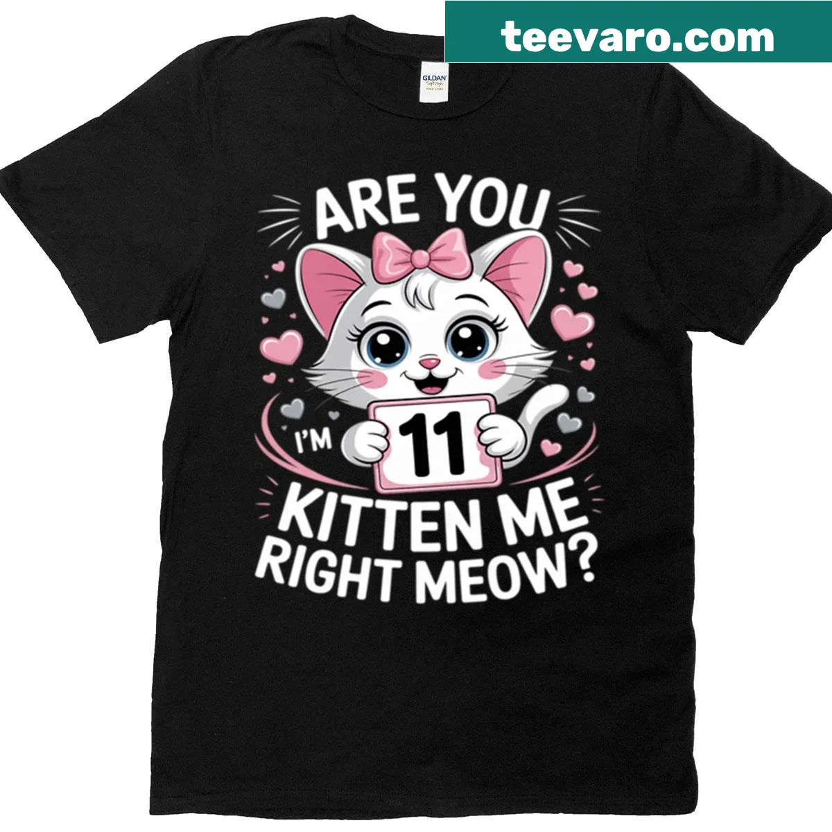 Cute design with cat graphics and text for an 11th birthday — on a men's t-shirt