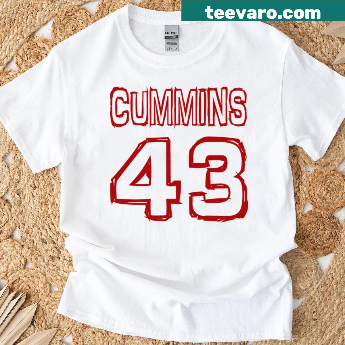 T-shirt featuring Patrick Cummins 43 jersey design — on a men's t-shirt